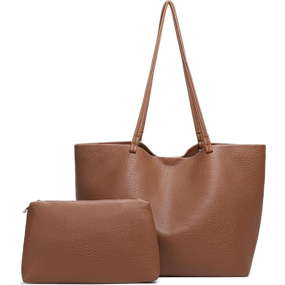 Leather Tote Bag Women Large Work Shoulder Handbag Travel Purse with Zipper